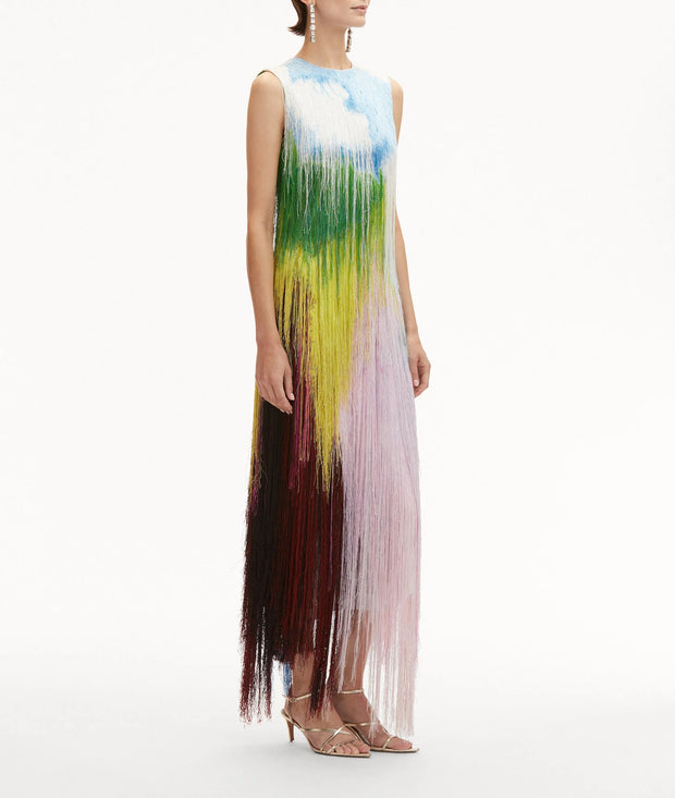 Abstract Watercolor Fringe Cocktail Dress