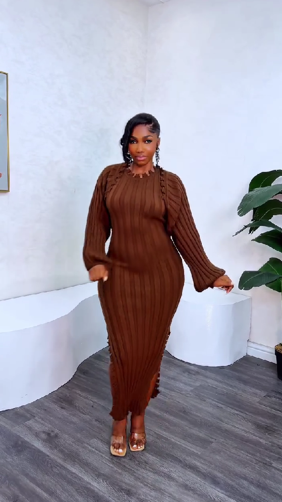 Solid color patchwork long sleeve hip dress