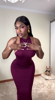 Solid color hot girl high collar dress