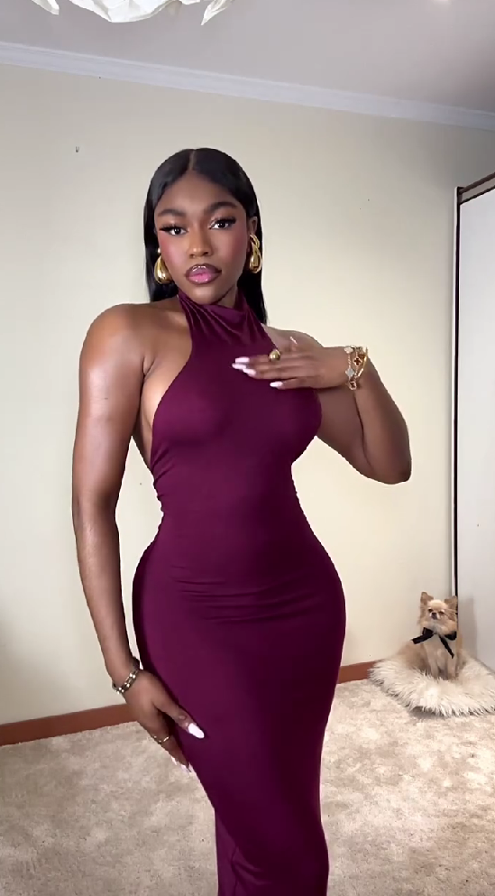 Solid color hot girl high collar dress
