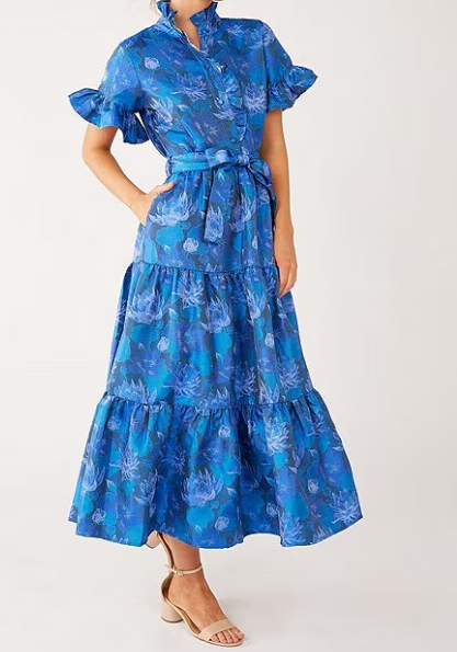 Ruffle Sleeve Jacquard Midi Dress