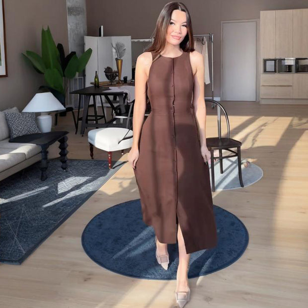 Sleeveless button waist temperament fashion dress