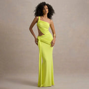 Sexy one-shoulder slim fit pleated ribbon dress