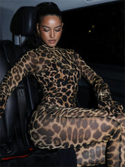Sexy mesh see-through leopard print jumpsuit
