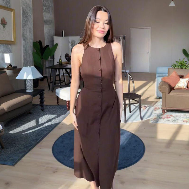 Sleeveless button waist temperament fashion dress