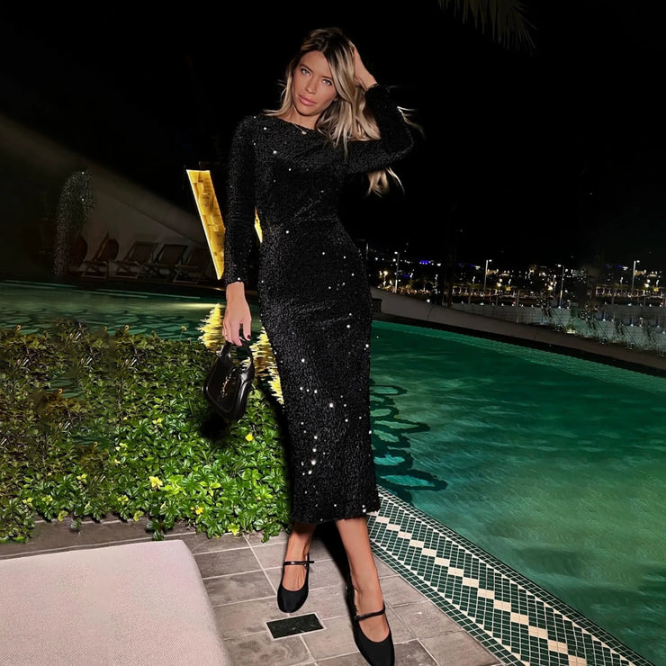 Velvet Sequin Fitted Dress