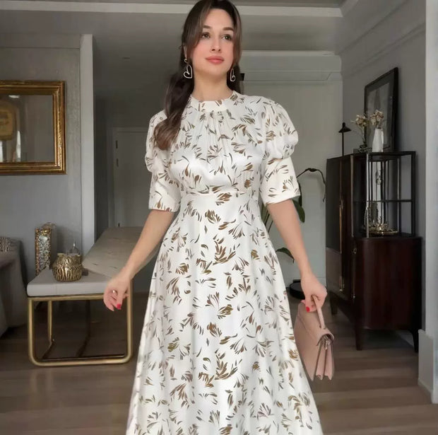 Round neck floral retro French dress