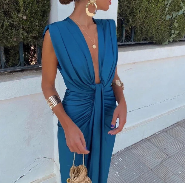 Deep V Side Slit Dress