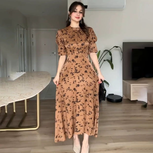 Round neck floral retro French dress