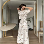 Round neck floral retro French dress