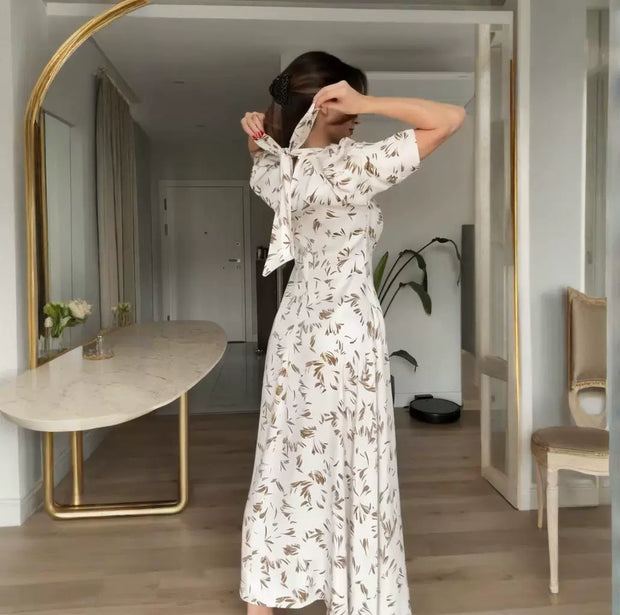 Round neck floral retro French dress