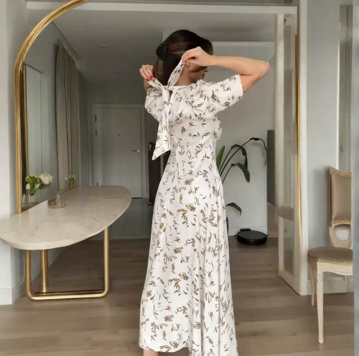 Round neck floral retro French dress