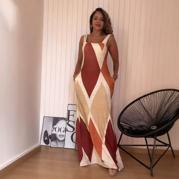 Sleeveless contrast color slim fit dress