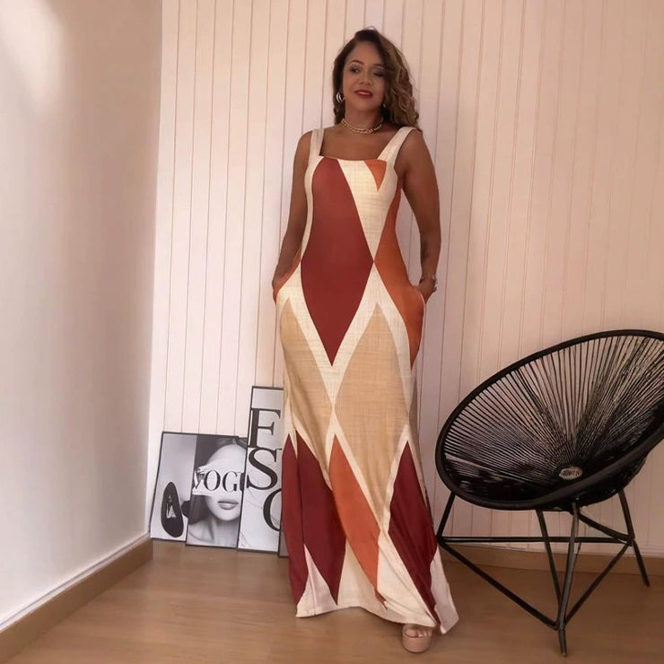 Sleeveless contrast color slim fit dress