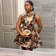 Summer new round neck printed sleeveless dress