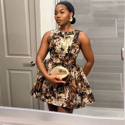 Summer new round neck printed sleeveless dress