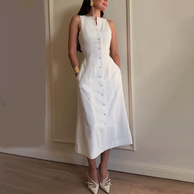 Sleeveless button waist temperament fashion dress