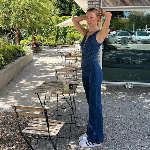 Fashion sleeveless denim jumpsuit