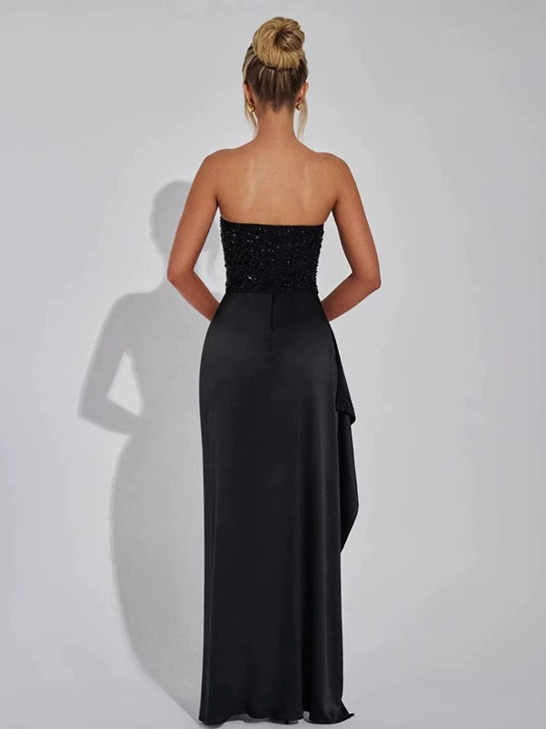 Sexy Sequined Tube Top Vest Slim High Slit Skirt Set