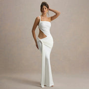 Sexy one-shoulder slim fit pleated ribbon dress