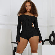 Off-the-shoulder long-sleeved slim-fit hip jumpsuit