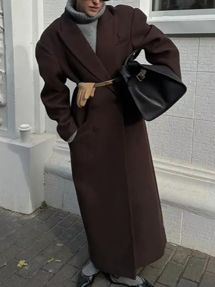 Lapel solid color long jacket coat