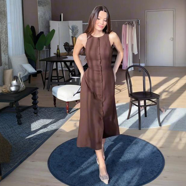 Sleeveless button waist temperament fashion dress