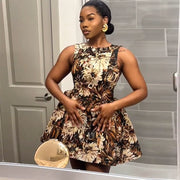Summer new round neck printed sleeveless dress