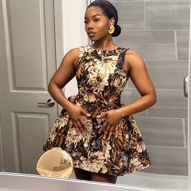 Summer new round neck printed sleeveless dress