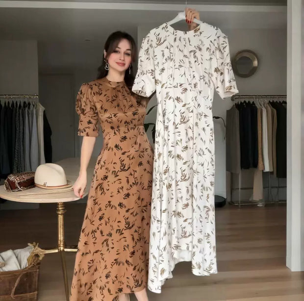 Round neck floral retro French dress