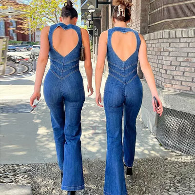 Fashion sleeveless denim jumpsuit