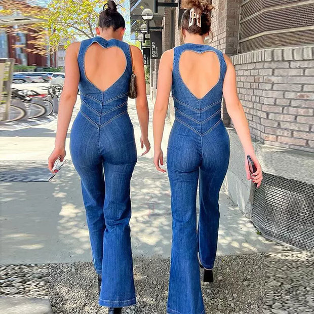 Fashion sleeveless denim jumpsuit