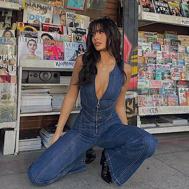 Fashion sleeveless denim jumpsuit