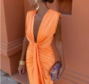 Deep V Side Slit Dress