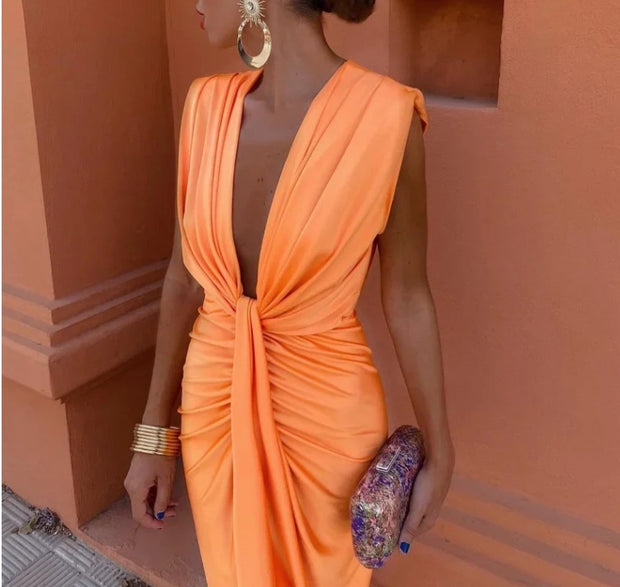 Deep V Side Slit Dress