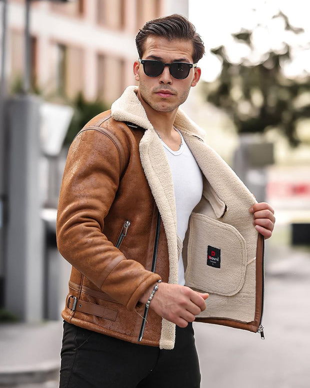 Denny&Dora New Men's Wool Coat G1 Bomber Jacket Brown