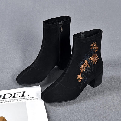 2024 Women's Nubuck Sheepskin Printed Zipper Ankle Boots