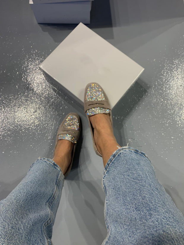 Ladies leather loafers with diamonds