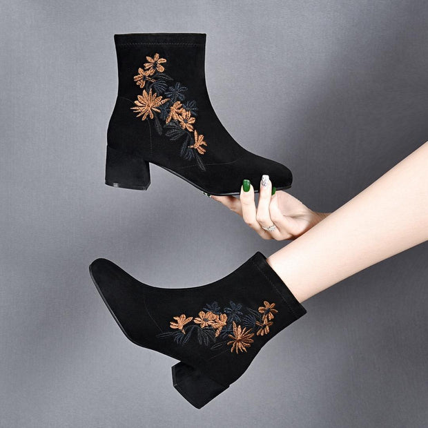 2024 Women's Nubuck Sheepskin Printed Zipper Ankle Boots