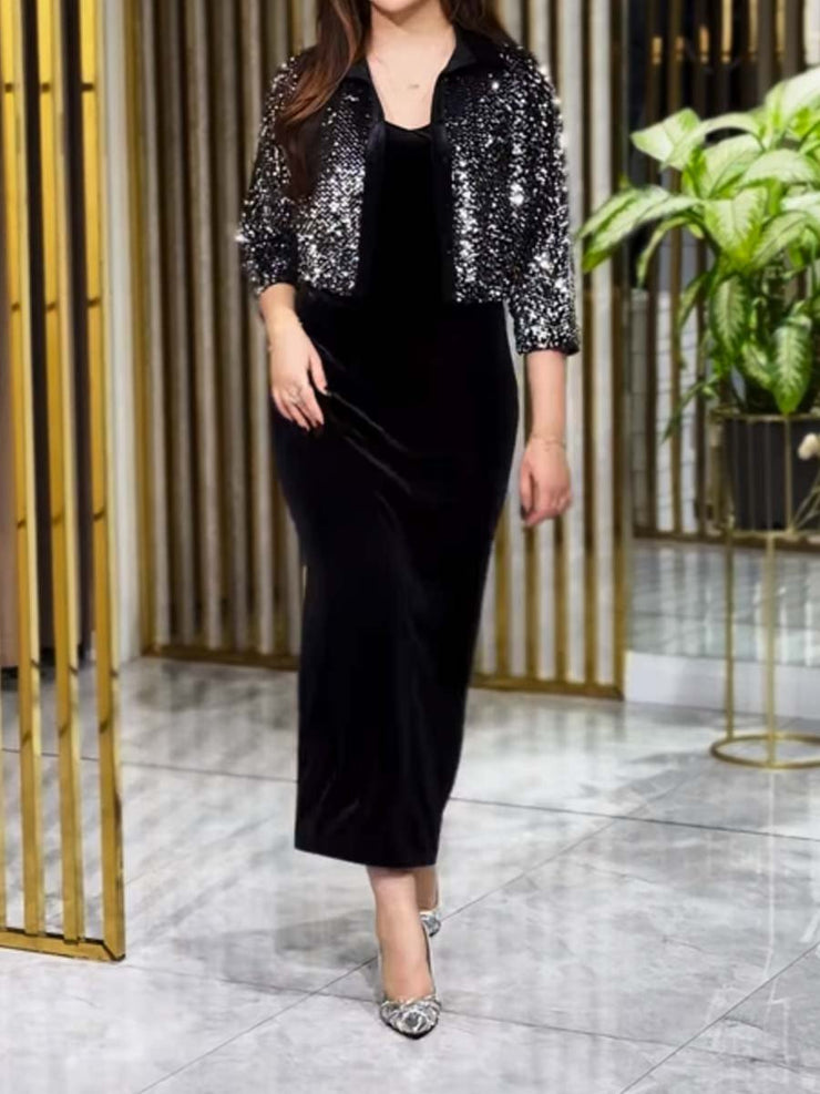 Sequined Patchwork Button Up Jacket
