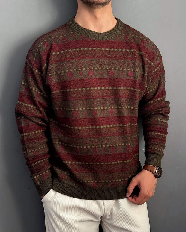 TWO-TONE TRICOT PATTERN SWEATER