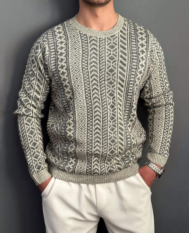 TWO-TONE TRICOT PATTERN SWEATER