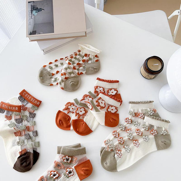 Cute Crystal Silk Breathable Cotton Socks