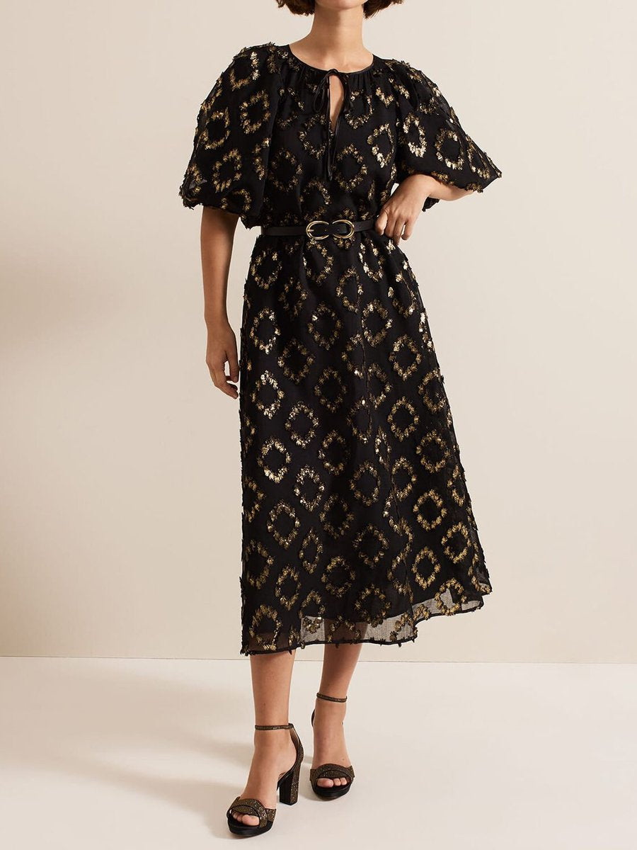 Hot Stamping Textured Midi Dress