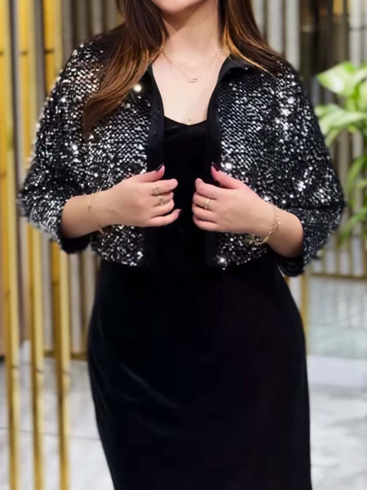Sequined Patchwork Button Up Jacket