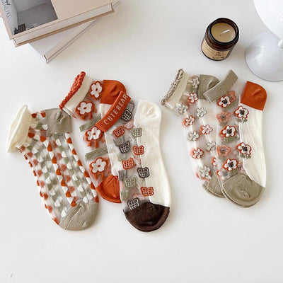 Cute Crystal Silk Breathable Cotton Socks