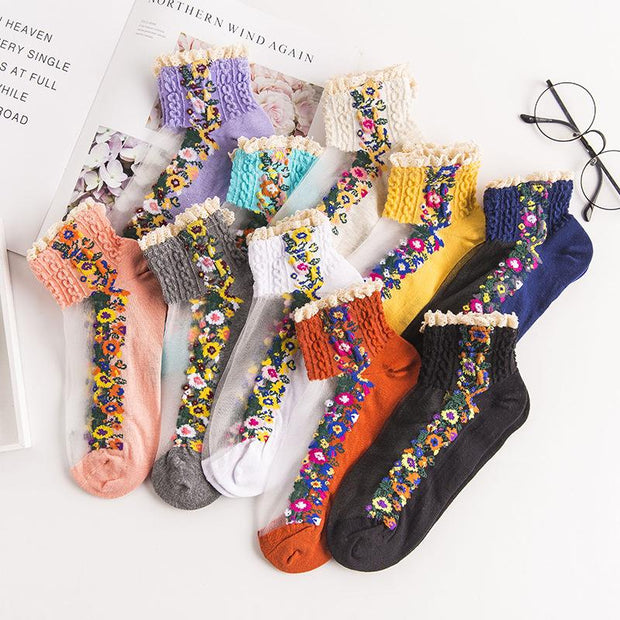 Floral crystal glass socks