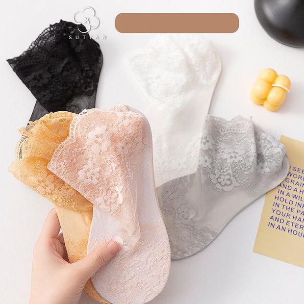 Women's Fashion Cotton Breathable Lace Socks