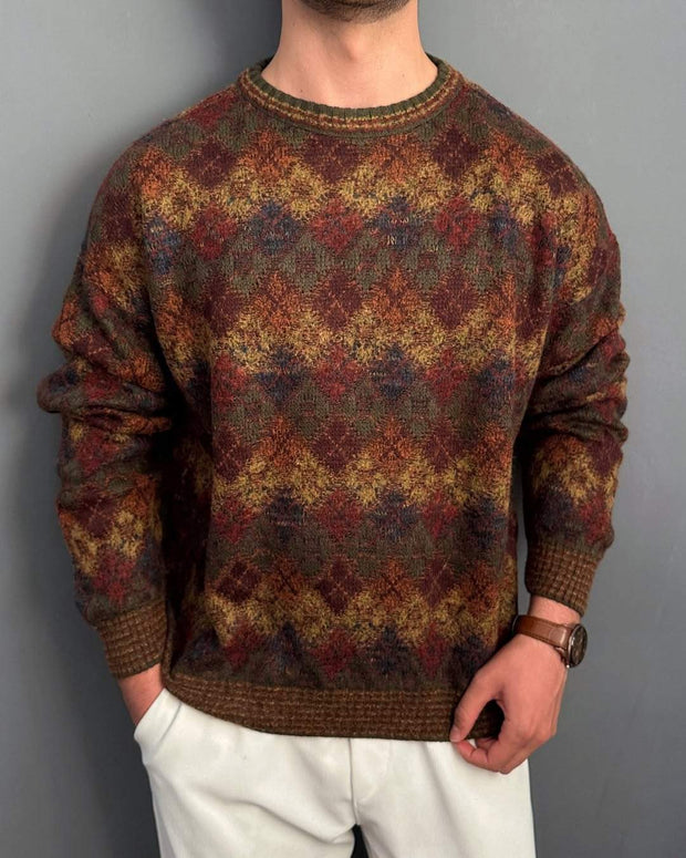 TWO-TONE TRICOT PATTERN SWEATER