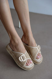 Wicker Buckle Detailed Wicker Women's Slippers